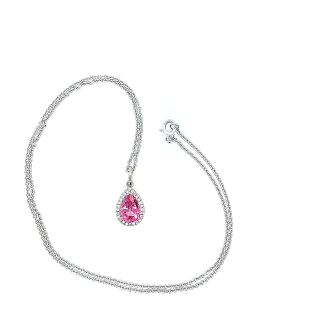 14K White Gold Pink Spinel and Diamond Pendant