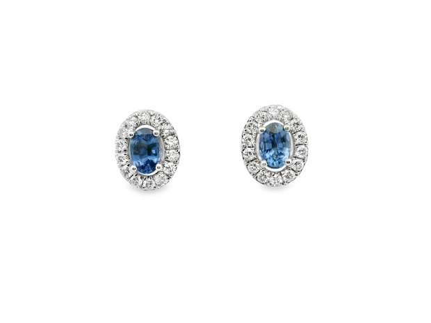 14K White Gold Sapphire & Diamond Earrings