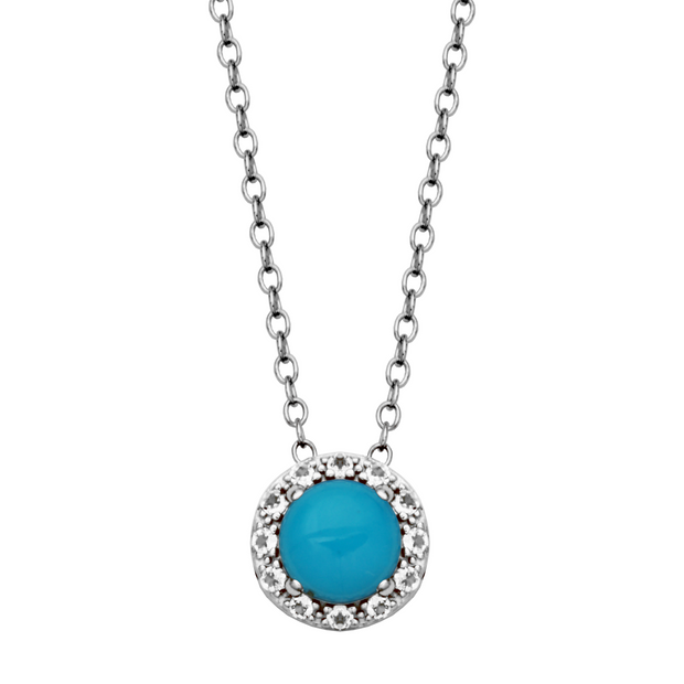 Silver Birthstone Pendant Necklace- Turquoise