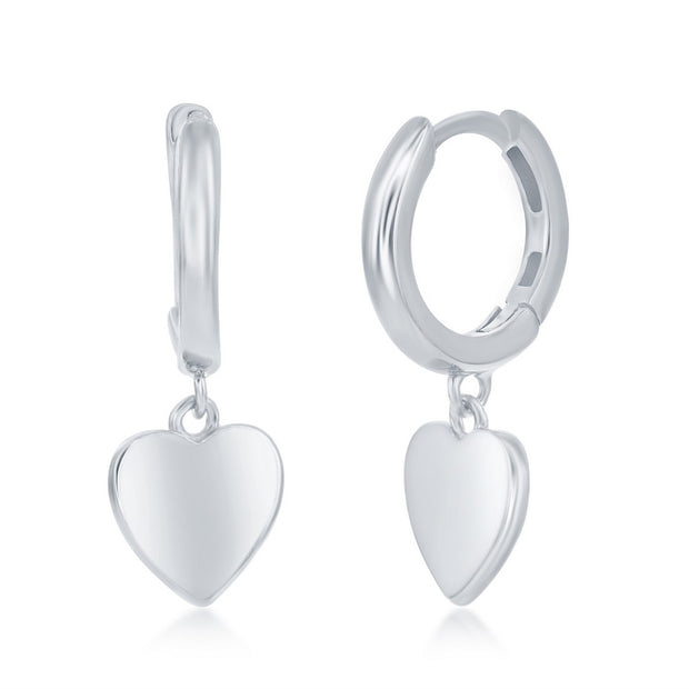 Silver Heart Charm Huggie Earrings