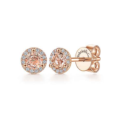 Gabriel & Co. 14K Rose Gold Round Morganite and Diamond Earrings