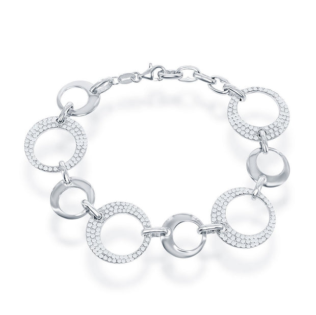 Silver Open Link Bracelet with Alternating Polished and CZ Open Links