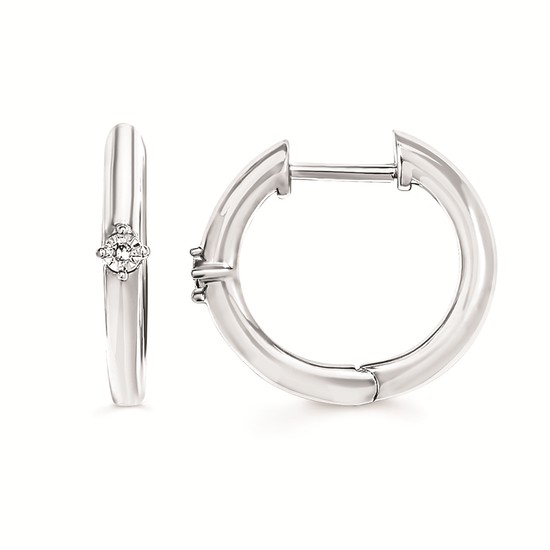 Silver Hoop Earrings with Diamonds