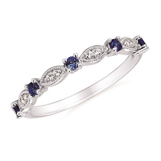 White Gold Diamond and Sapphire Stackable Ring