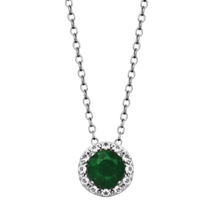 Silver Birthstone Pendant Necklace- Green Corundum