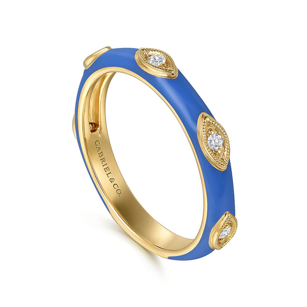 Gabriel & Co Diamond Stackable Ring with Blue Enamel