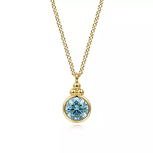 Gabriel & Co. Yellow Gold Swiss Blue topaz Pendant Necklace