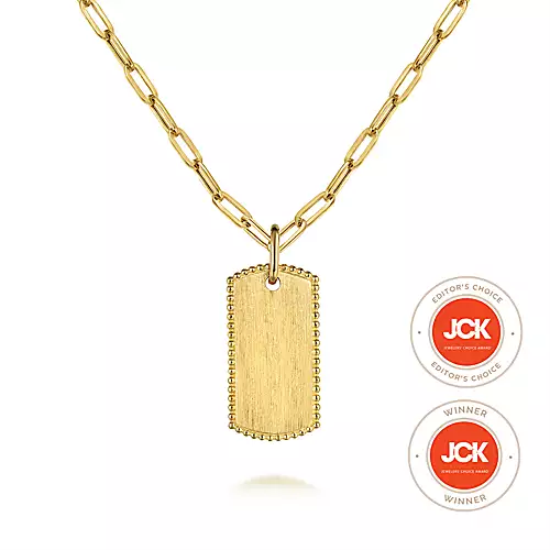 Gabriel & Co. Yellow Gold Dog Tag Pendant Necklace