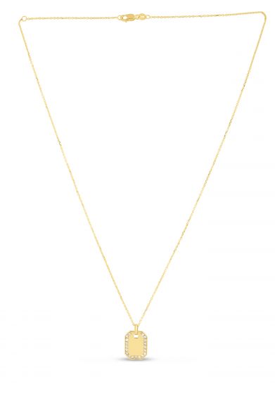 Yellow Gold  Petite Diamond Accented Dog Tag  Necklace