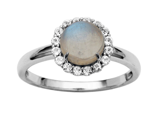 Silver Birthstone Ring- Blue Rainbow Moonstone