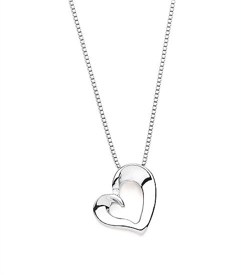 Silver Heart with Diamond Accent Pendant Necklace