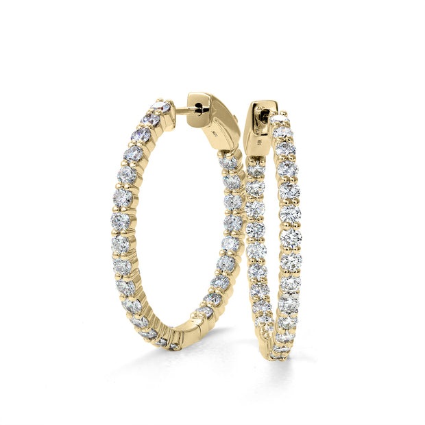 18K Yellow Gold Diamond Hoop Earrings - 2.00ctw