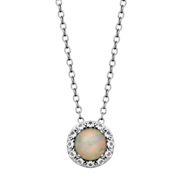 Silver Birthstone Pendant Necklace- Ethiopian Opal