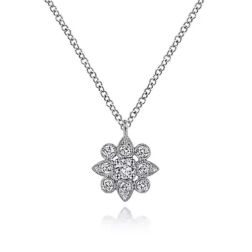 Gabriel & Co White Diamond Flower Pendant Necklace