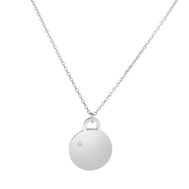 Sterling Silver Engravable Charm with Diamond Accent pendant Necklace