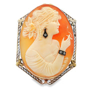 Estate 14K White Gold Vintage Smoking Cameo Brooch/Pendant
