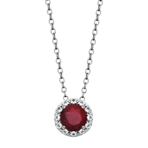 Silver Birthstone Pendant necklace- Red Corundum