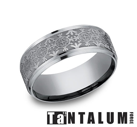 Benchmark Grey Tantalum Band with Patterned Center