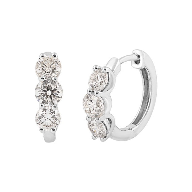 14K White Gold Diamond Huggie Earrings - 1.00ctw