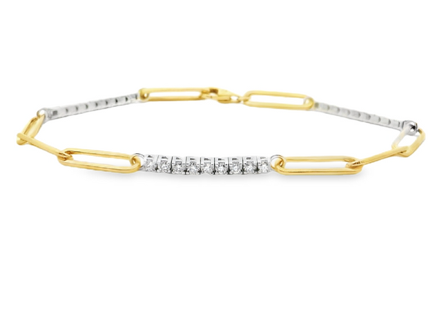 14K Two-Tone Paperclip Diamond Station Bracelet - .82ctw