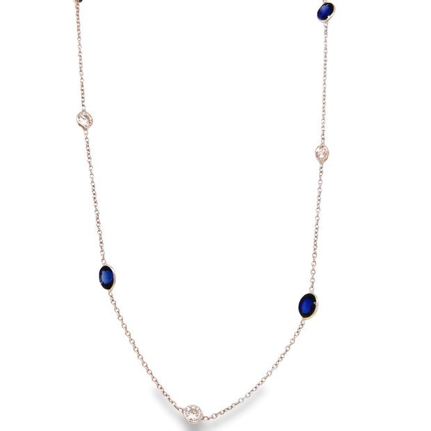 14K White Gold Diamond and Sapphire Yard Necklace