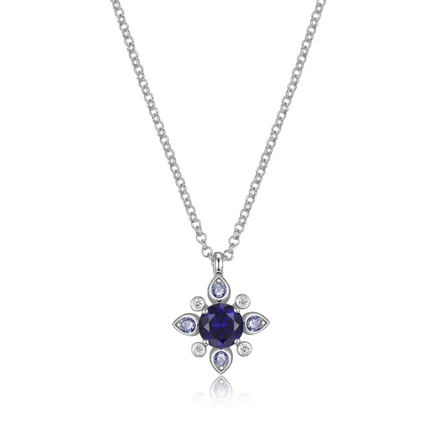 Elle Silver Sapphire and Diamond ( Lab Created) Pendant Necklace