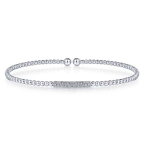 14K White Gold Bujukan Bead Cuff Bracelet with Diamonds