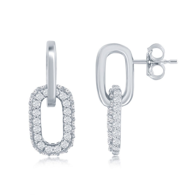 Silver Pave CZ Paperclip Earrings