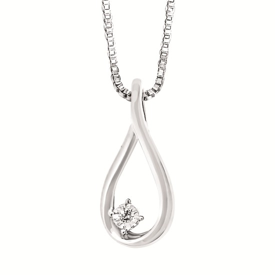 Silver Diamond Teardrop Pendant Necklace