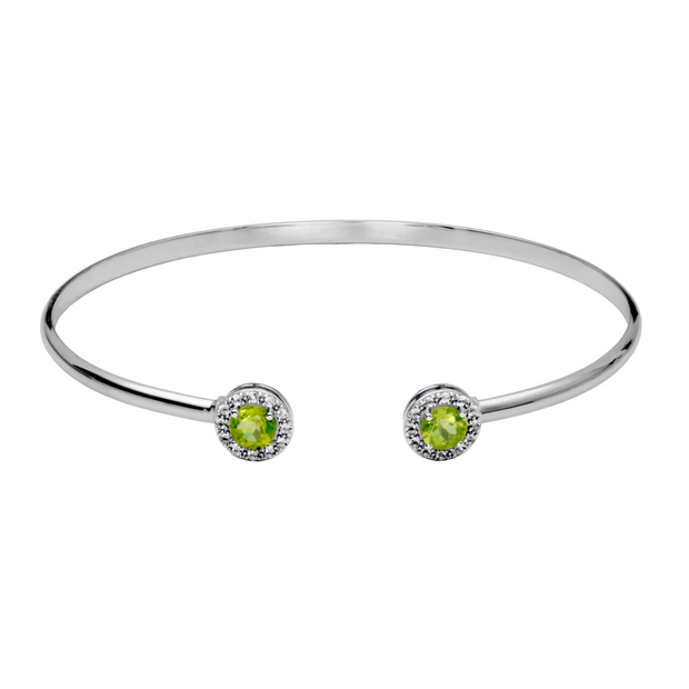 Silver Birthstone Cuff Bracelet-Peridot