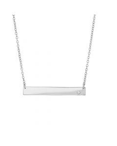 Sterling Silver Bar Style Necklace with Single Flush Set CZ in Corner