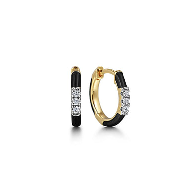 Gabriel & Co. Diamond Huggie Earrings with Black Enamel