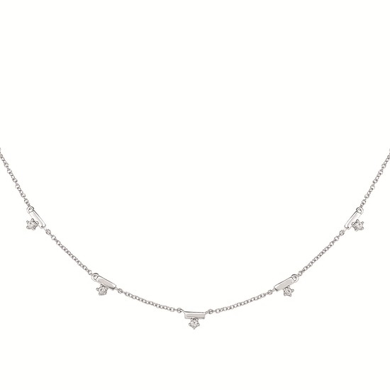 Silver Diamond Station Necklace