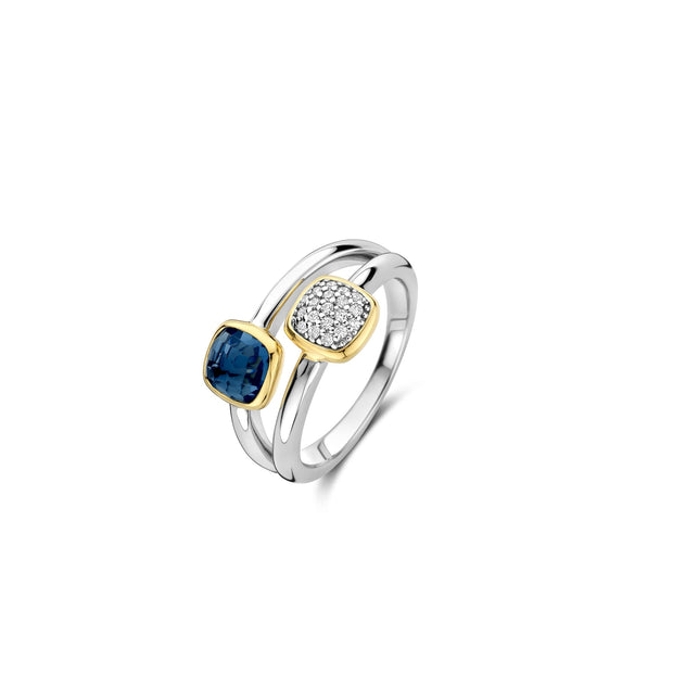 TiSento Silver with Yellow Accents Double Bezel Ring