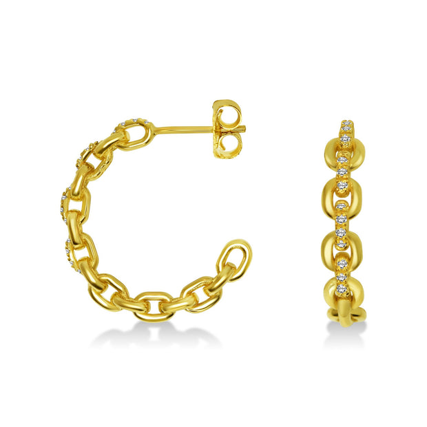 Yellow Gold Petite Link Earrings with Diamonds