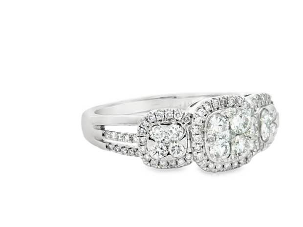 18K White Gold 3-Stone Diamond Cluster Ring