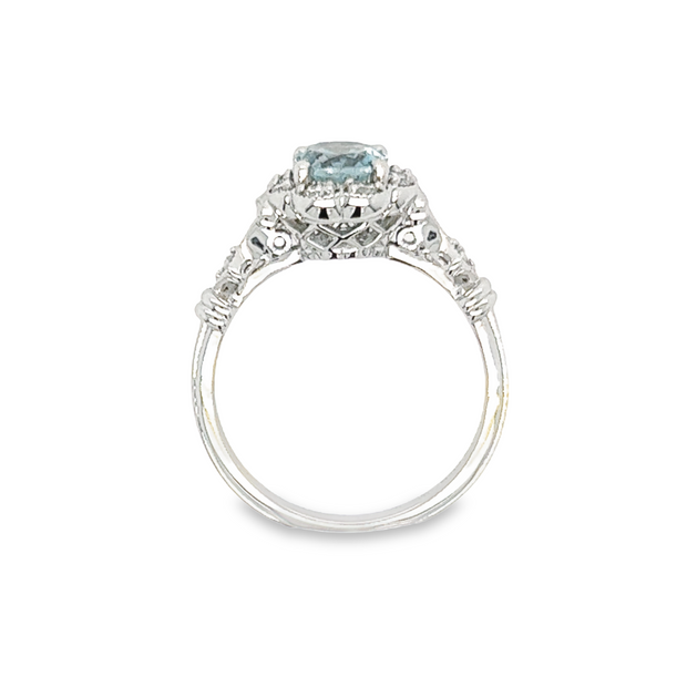 14K White Gold Aqua and Diamond Fashion Ring