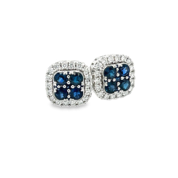 10K White Gold Blue Sapphire & Diamond Earrings