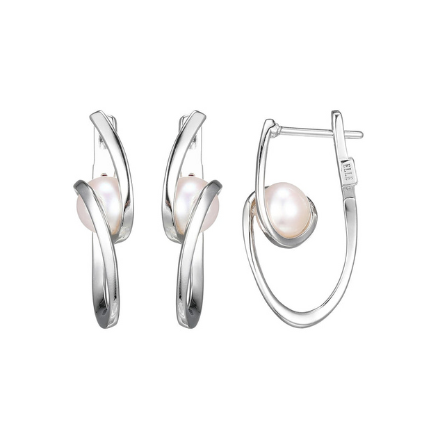 Elle Silver Modern Hoop Earrings with Pearl