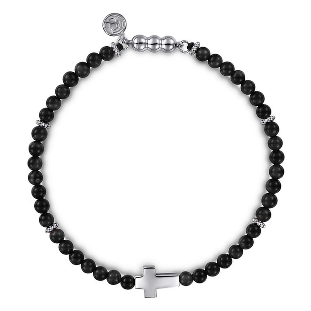 Gabriel & Co Sterling Silver Cross Bracelet with Onyx Beads