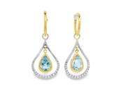 14K Two-Tone Aqua & Diamond Earrings