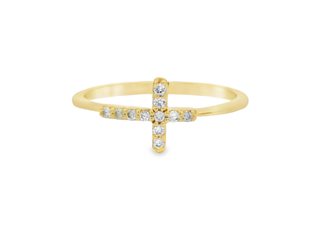 Yellow Gold Diamond Cross Ring