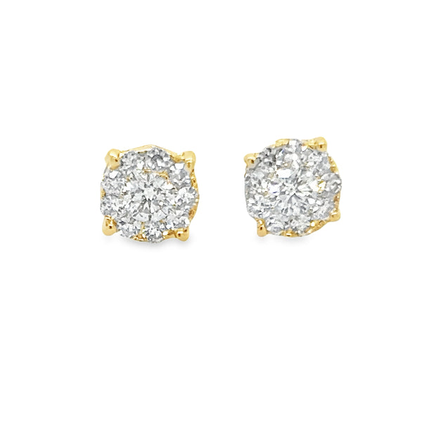 14K Yellow Gold Diamond Cluster Earrings - .76ctw