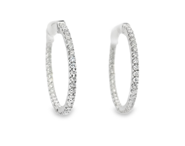 14K White Gold In and Out Diamond Hoops - .90ctw Natural Diamonds
