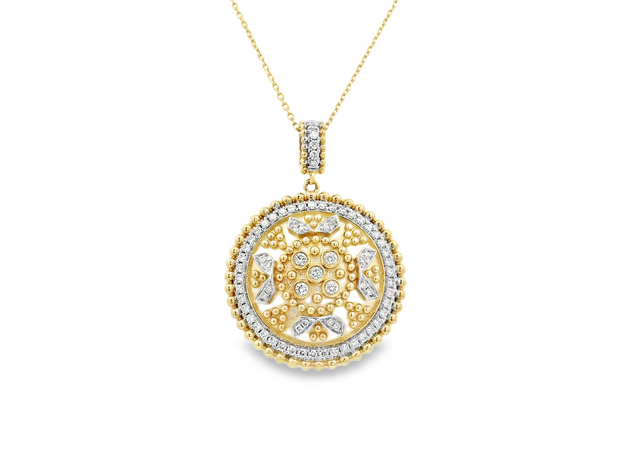 14K Yellow Gold Diamond Medallion Pendant - .45ctw