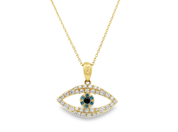 14K Yellow Gold Diamond Evil Eye Pendant