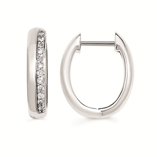 Silver Hoop Earrings with Diamonds