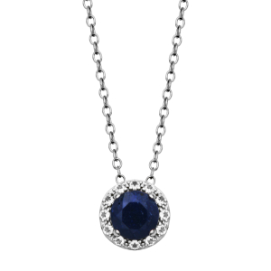 Silver Birthstone Pendant Necklace- Blue Corundum