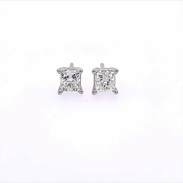 14K White Gold Princess Cut Diamond Earrings - .75ctw