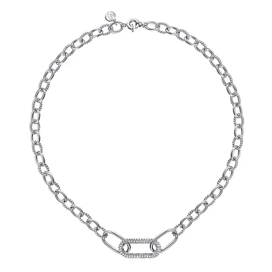 Gabriel & Co. Sterling Silver Chain Necklace with White Sapphires